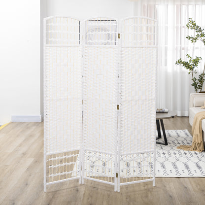 3-Panel Room Divider Screen 120x170 cm Folding Room Partition with Paper Rope and Wood Frame Decoration for Bedroom Living Room White