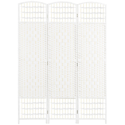 3-Panel Room Divider Screen 120x170 cm Folding Room Partition with Paper Rope and Wood Frame Decoration for Bedroom Living Room White