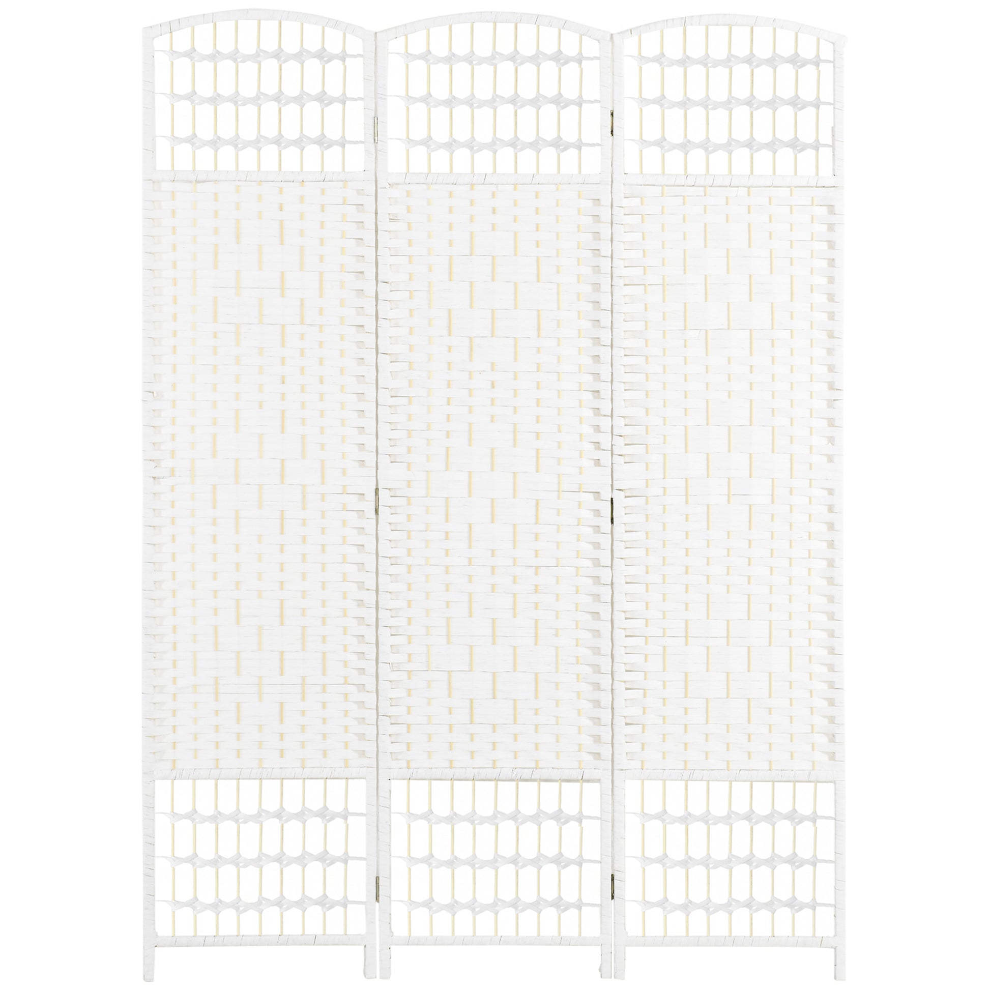 3-Panel Room Divider Screen 120x170 cm Folding Room Partition with Paper Rope and Wood Frame Decoration for Bedroom Living Room White
