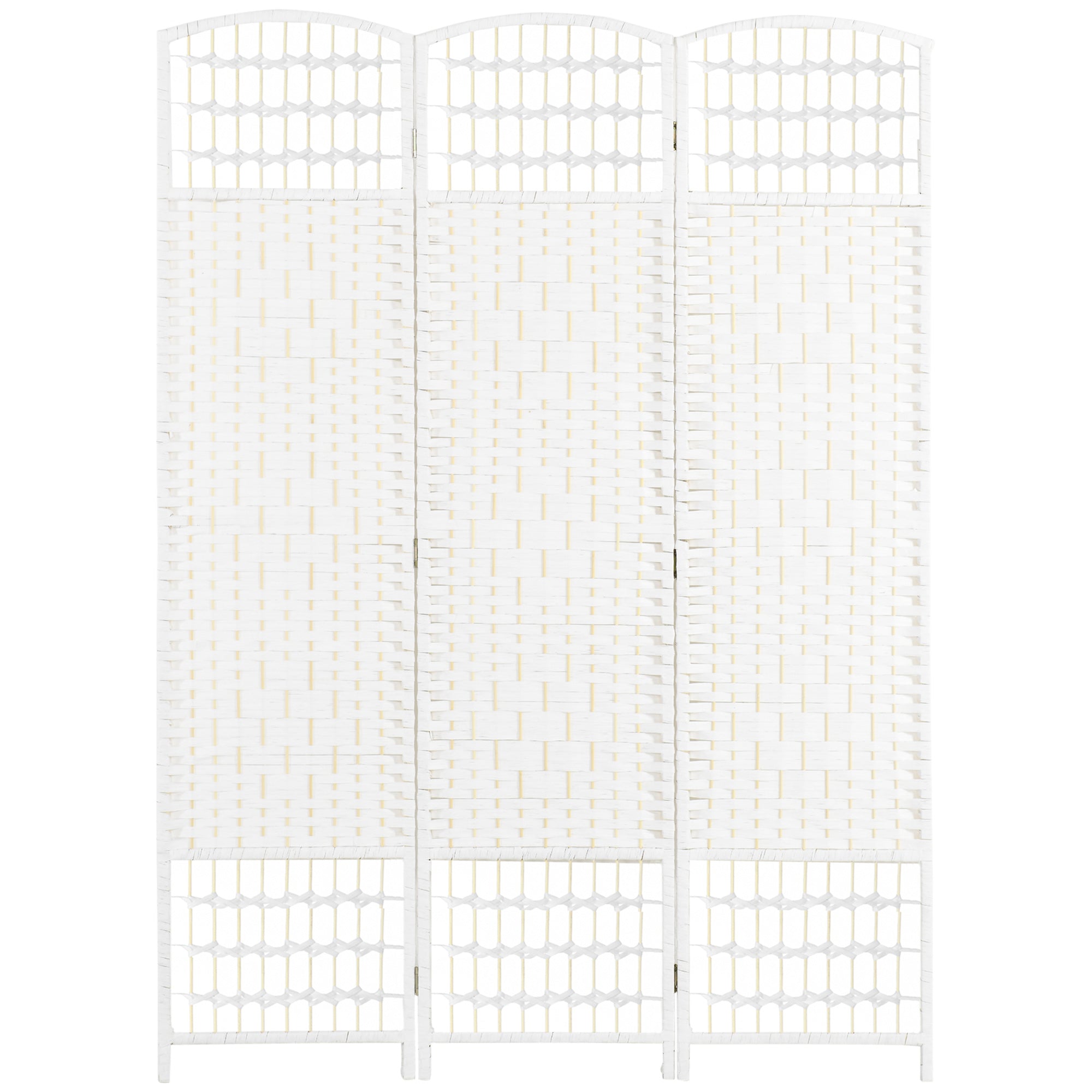 3-Panel Room Divider Screen 120x170 cm Folding Room Partition with Paper Rope and Wood Frame Decoration for Bedroom Living Room White