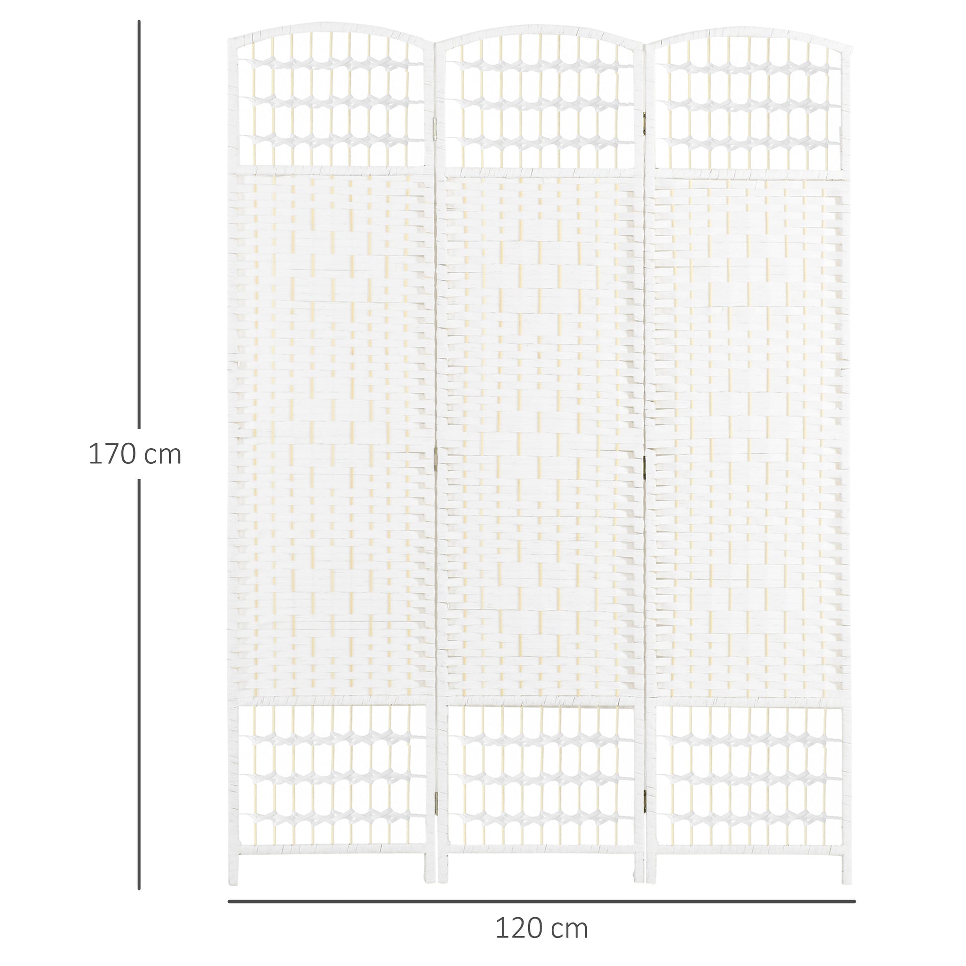 3-Panel Room Divider Screen 120x170 cm Folding Room Partition with Paper Rope and Wood Frame Decoration for Bedroom Living Room White