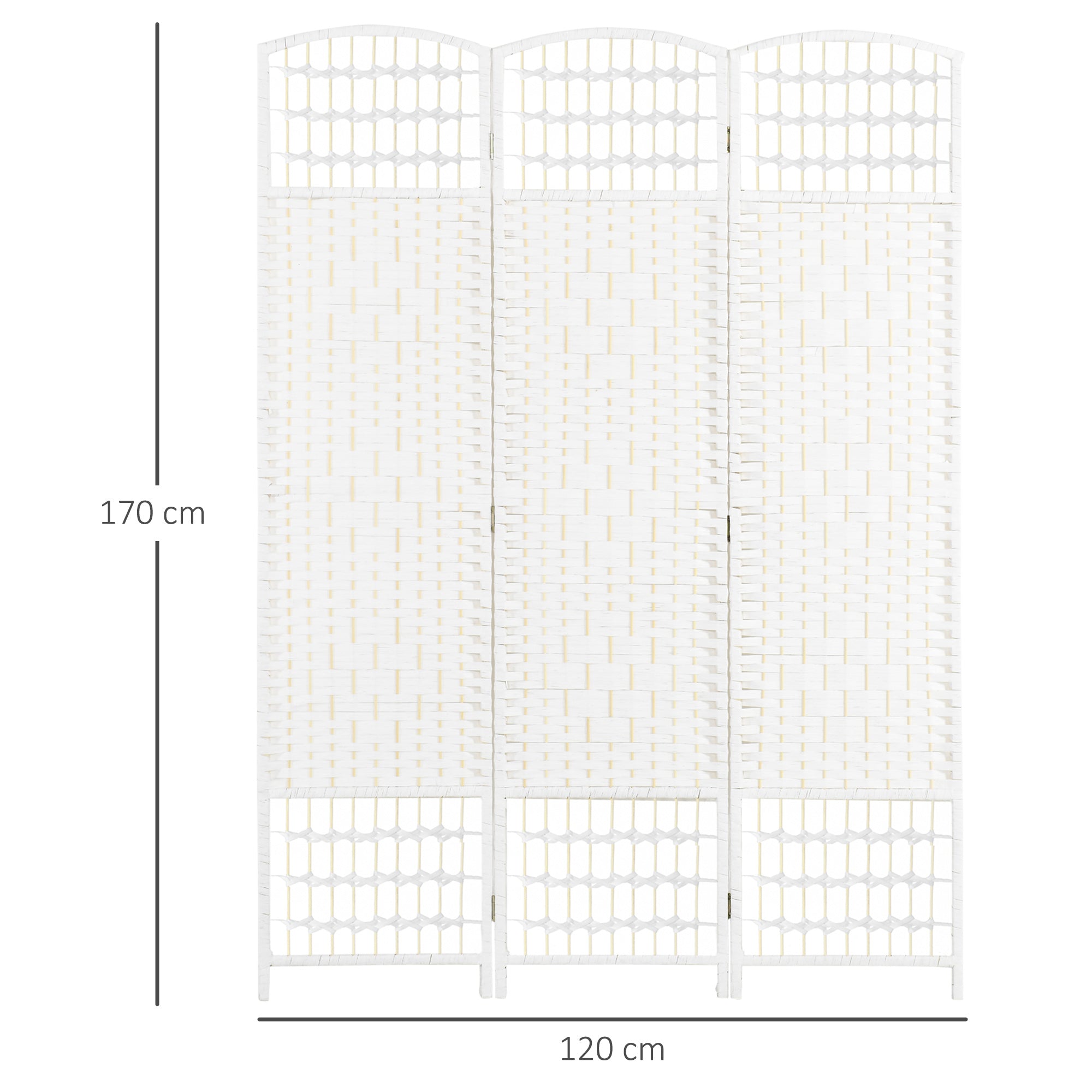3-Panel Room Divider Screen 120x170 cm Folding Room Partition with Paper Rope and Wood Frame Decoration for Bedroom Living Room White