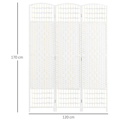 3-Panel Room Divider Screen 120x170 cm Folding Room Partition with Paper Rope and Wood Frame Decoration for Bedroom Living Room White