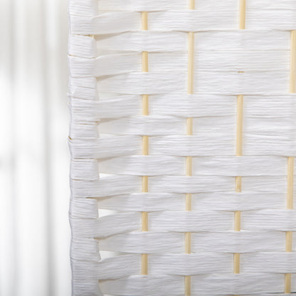 3-Panel Room Divider Screen 120x170 cm Folding Room Partition with Paper Rope and Wood Frame Decoration for Bedroom Living Room White