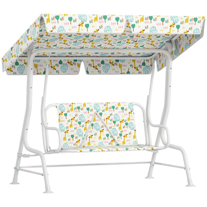 Children's Hollywood Swing 2-Seater Kids Swing with Adjustable Sun Canopy, Safety Belt Garden Swing for 3-6 Year Olds White 110 x 74 x 113 cm