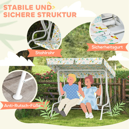 Children's Hollywood Swing 2-Seater Kids Swing with Adjustable Sun Canopy, Safety Belt Garden Swing for 3-6 Year Olds White 110 x 74 x 113 cm