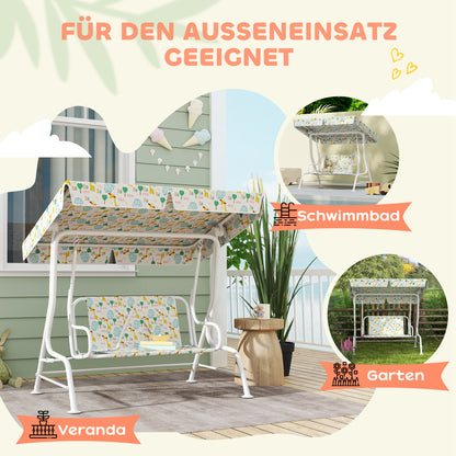 Children's Hollywood Swing 2-Seater Kids Swing with Adjustable Sun Canopy, Safety Belt Garden Swing for 3-6 Year Olds White 110 x 74 x 113 cm