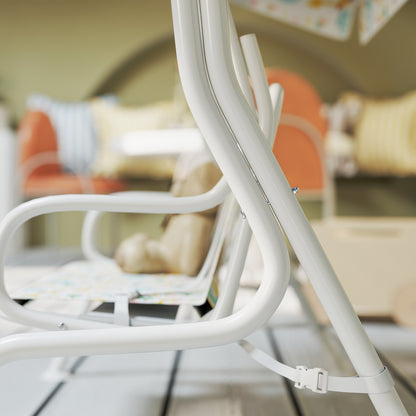 Children's Hollywood Swing 2-Seater Kids Swing with Adjustable Sun Canopy, Safety Belt Garden Swing for 3-6 Year Olds White 110 x 74 x 113 cm