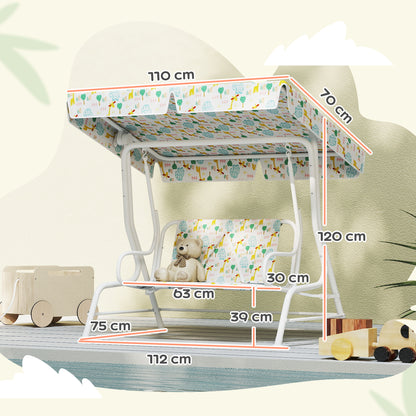Children's Hollywood Swing 2-Seater Kids Swing with Adjustable Sun Canopy, Safety Belt Garden Swing for 3-6 Year Olds White 110 x 74 x 113 cm