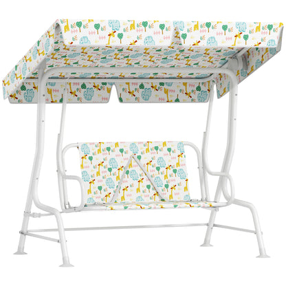 Children's Hollywood Swing 2-Seater Kids Swing with Adjustable Sun Canopy, Safety Belt Garden Swing for 3-6 Year Olds White 110 x 74 x 113 cm