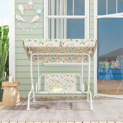 Children's Hollywood Swing 2-Seater Kids Swing with Adjustable Sun Canopy, Safety Belt Garden Swing for 3-6 Year Olds White 110 x 74 x 113 cm