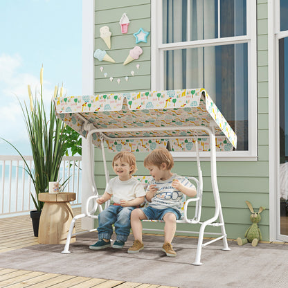 Children's Hollywood Swing 2-Seater Kids Swing with Adjustable Sun Canopy, Safety Belt Garden Swing for 3-6 Year Olds White 110 x 74 x 113 cm