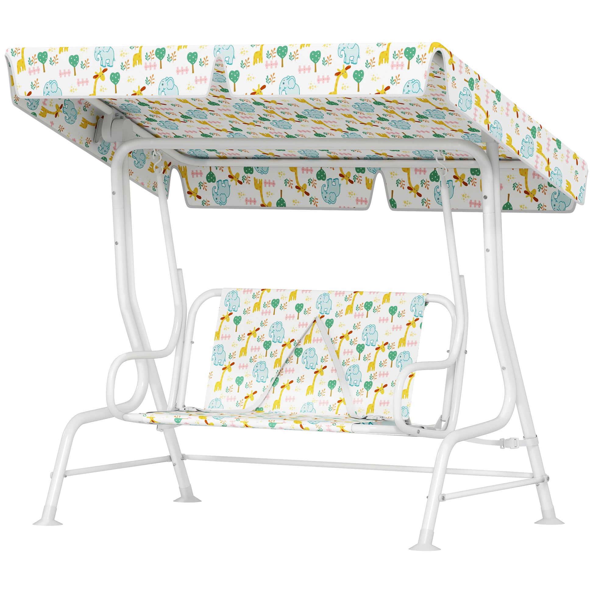 Children's Hollywood Swing 2-Seater Kids Swing with Adjustable Sun Canopy, Safety Belt Garden Swing for 3-6 Year Olds White 110 x 74 x 113 cm