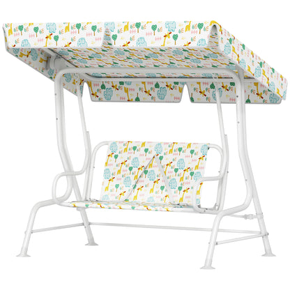 Children's Hollywood Swing 2-Seater Kids Swing with Adjustable Sun Canopy, Safety Belt Garden Swing for 3-6 Year Olds White 110 x 74 x 113 cm