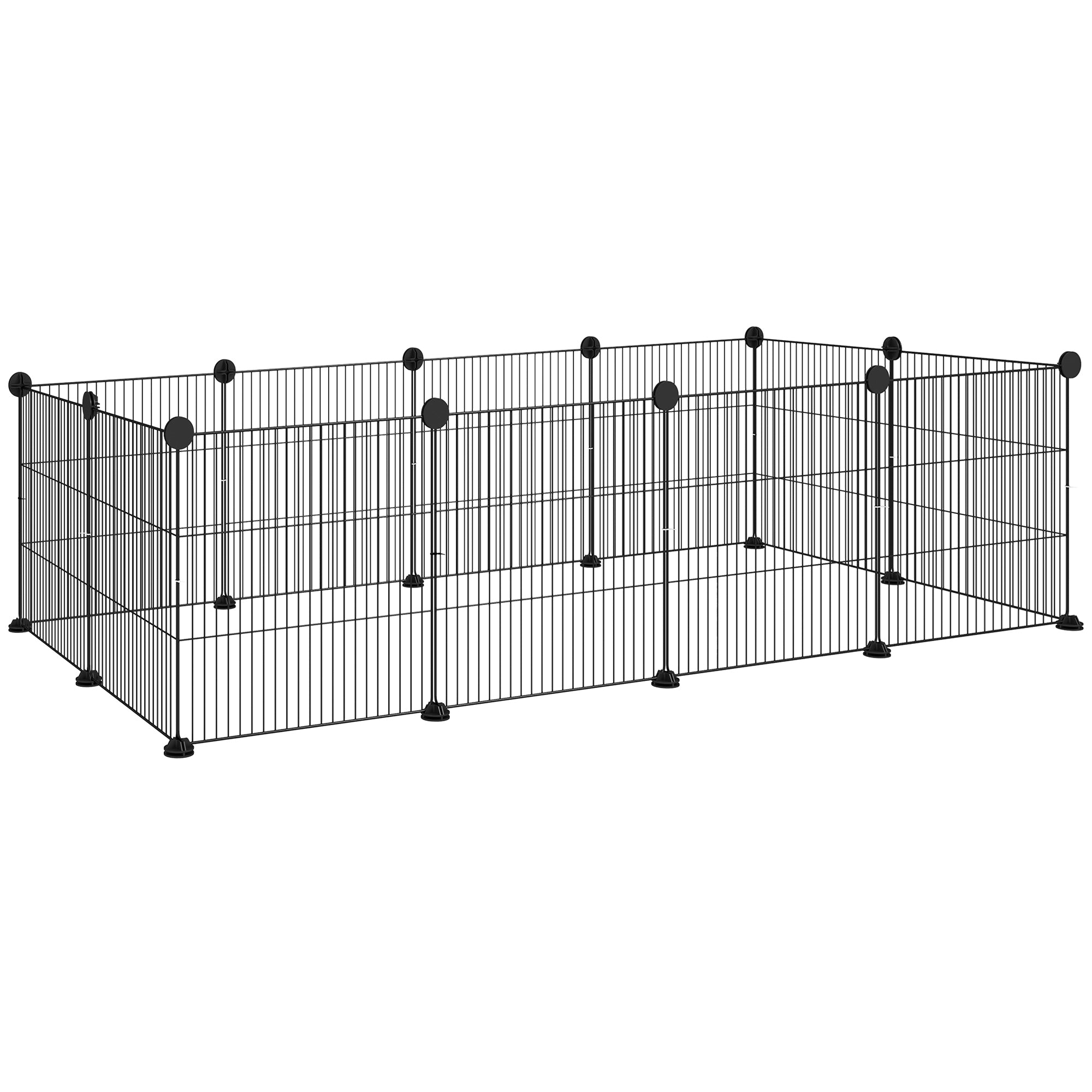 Metal Fence for Pets with 12 Panels Small Animal Metal Park Detachable DIY Design for Hedgehogs Rabbits 140x70x35 cm Black
