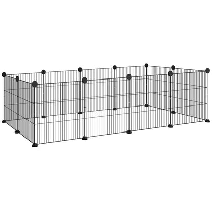 Metal Fence for Pets with 12 Panels Small Animal Metal Park Detachable DIY Design for Hedgehogs Rabbits 140x70x35 cm Black