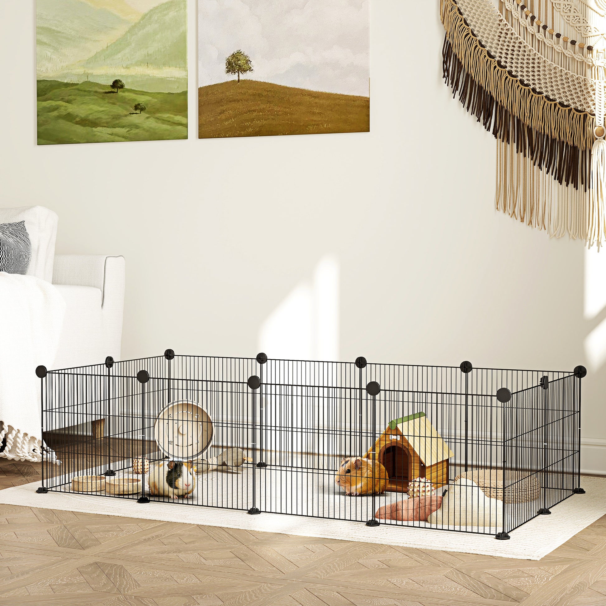 Metal Fence for Pets with 12 Panels Small Animal Metal Park Detachable DIY Design for Hedgehogs Rabbits 140x70x35 cm Black