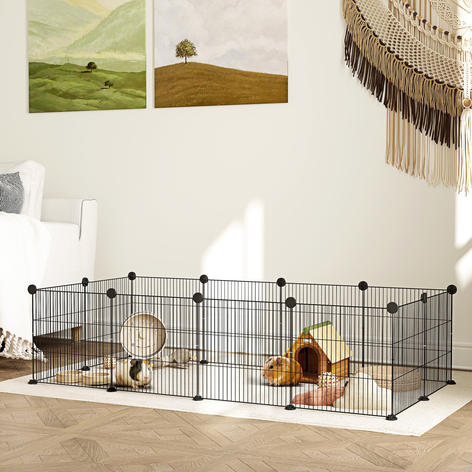 Metal Fence for Pets with 12 Panels Small Animal Metal Park Detachable DIY Design for Hedgehogs Rabbits 140x70x35 cm Black