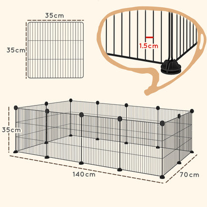 Metal Fence for Pets with 12 Panels Small Animal Metal Park Detachable DIY Design for Hedgehogs Rabbits 140x70x35 cm Black