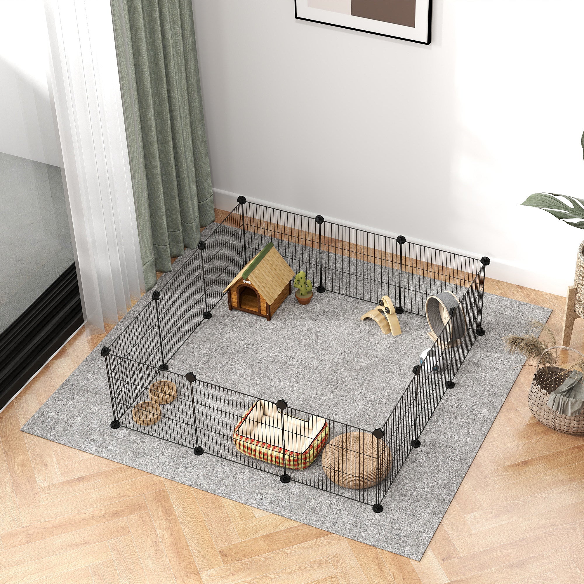 Metal Fence for Pets with 12 Panels Small Animal Metal Park Detachable DIY Design for Hedgehogs Rabbits 140x70x35 cm Black