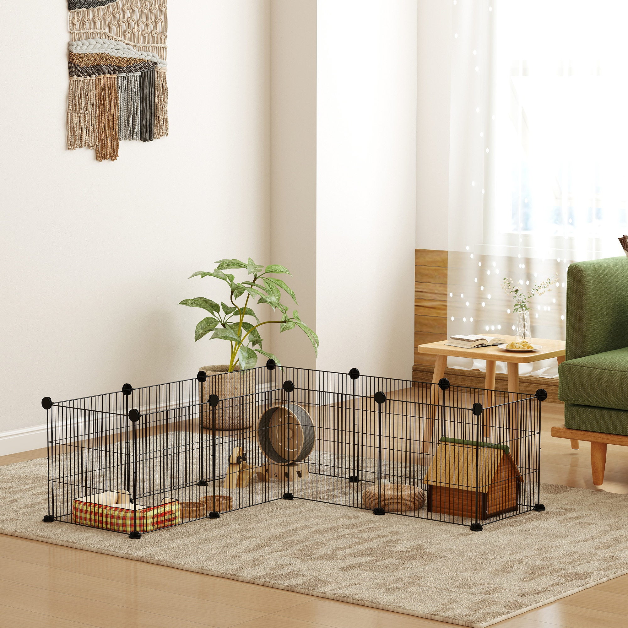 Metal Fence for Pets with 12 Panels Small Animal Metal Park Detachable DIY Design for Hedgehogs Rabbits 140x70x35 cm Black