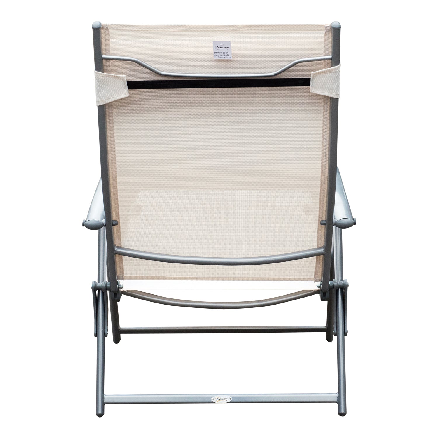 Folding Lounger Garden Lounger with 7-Level Adjustable Backrest Pillow and Armrests Load 165 kg for Pool Terrace Camping 137x63.5x100.5 cm Beige