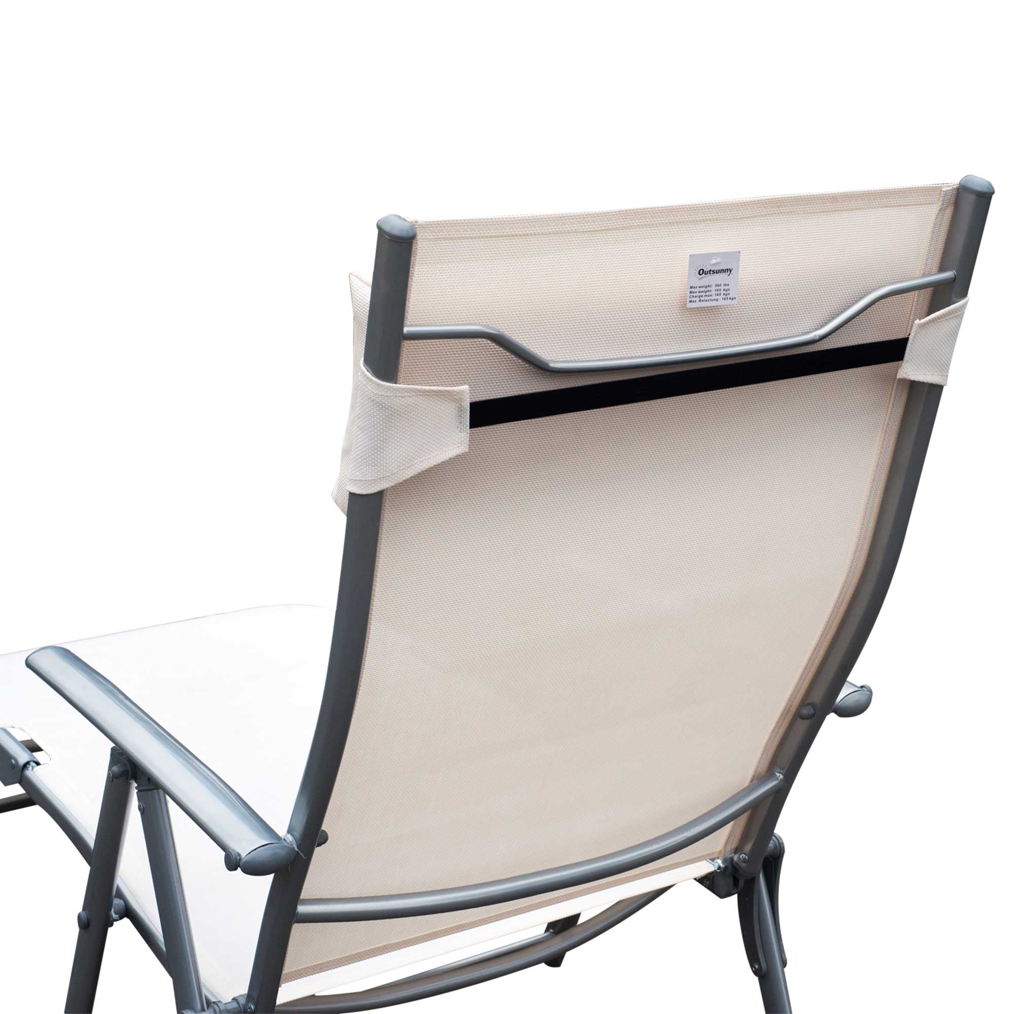Folding Lounger Garden Lounger with 7-Level Adjustable Backrest Pillow and Armrests Load 165 kg for Pool Terrace Camping 137x63.5x100.5 cm Beige