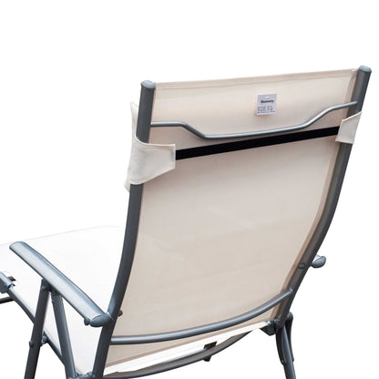 Folding Lounger Garden Lounger with 7-Level Adjustable Backrest Pillow and Armrests Load 165 kg for Pool Terrace Camping 137x63.5x100.5 cm Beige