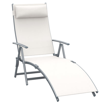 Folding Lounger Garden Lounger with 7-Level Adjustable Backrest Pillow and Armrests Load 165 kg for Pool Terrace Camping 137x63.5x100.5 cm Beige