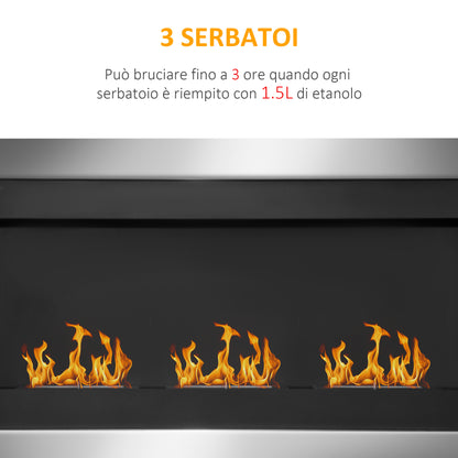 Wall-Mounted Bioethanol Fireplace with 3 Stainless Steel Burners 110 x 63 x 16cm