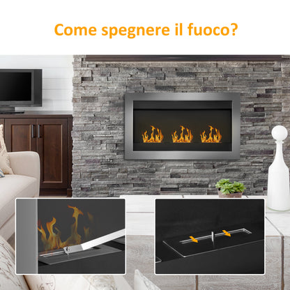 Wall-Mounted Bioethanol Fireplace with 3 Stainless Steel Burners 110 x 63 x 16cm
