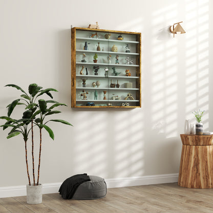 Wall Display Cabinet for Collectibles, 31.5" x 3.7" x 32.7" with 6 Adjustable Shelves and 2 Sliding Glass Doors, Rustic Brown