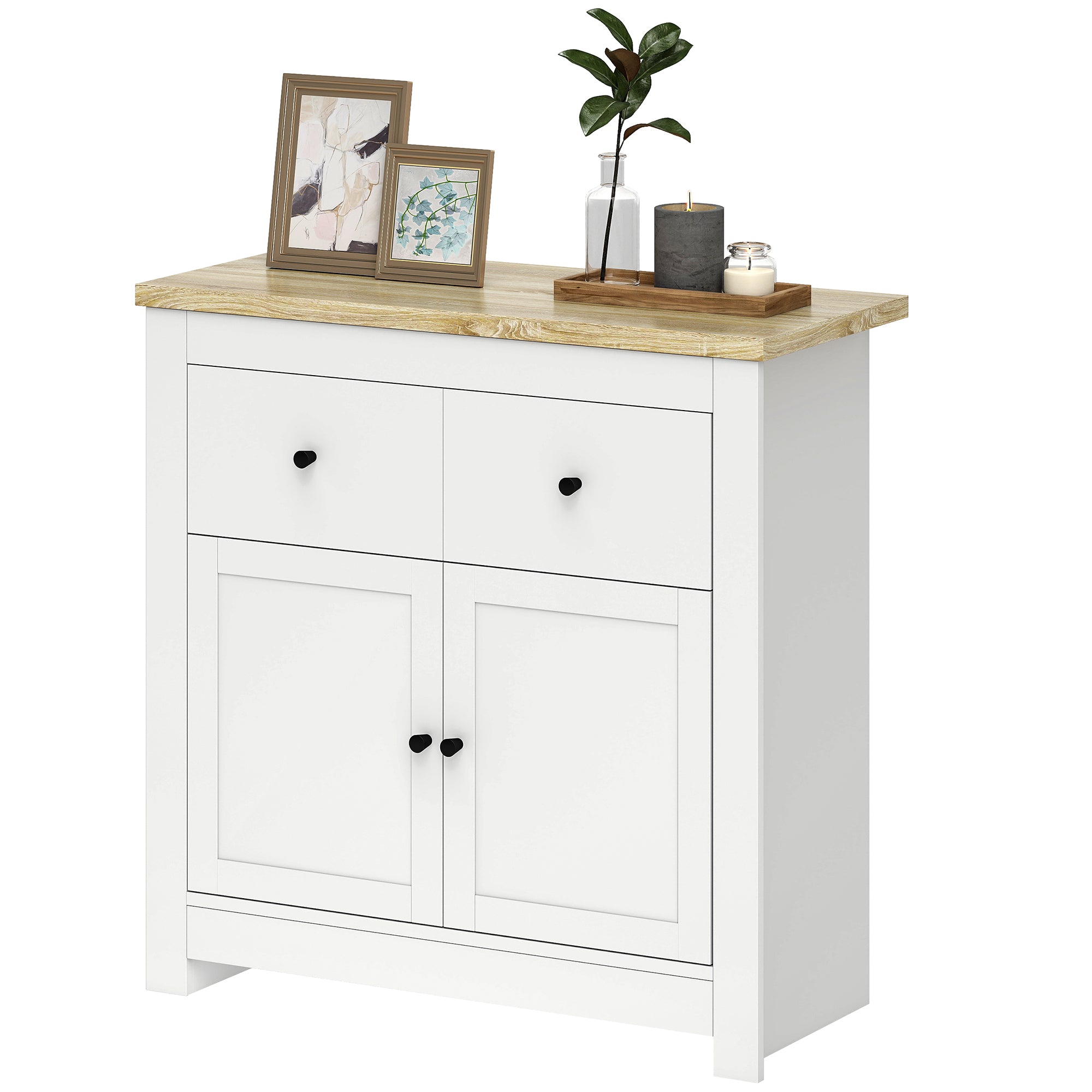 Sideboard Kitchen Cabinet with 2 Drawers, Soft-Close Double Door, Adjustable Shelf, Modern Storage Cabinet for Living Room, Bedroom 79 x 35 x 80 cm White