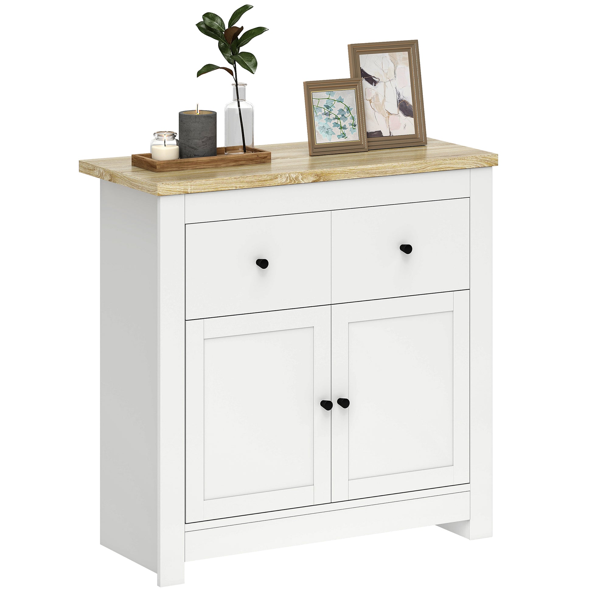 Sideboard Kitchen Cabinet with 2 Drawers, Soft-Close Double Door, Adjustable Shelf, Modern Storage Cabinet for Living Room, Bedroom 79 x 35 x 80 cm White