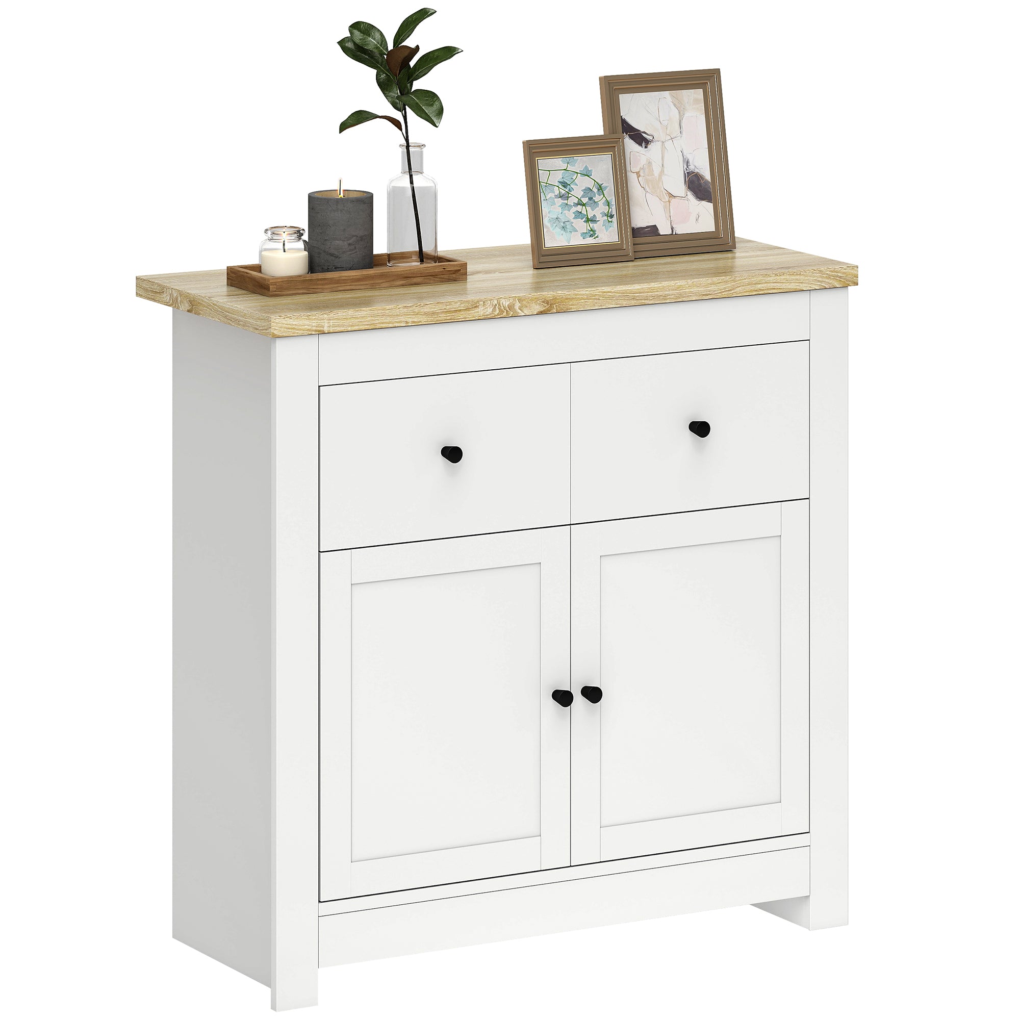Sideboard Kitchen Cabinet with 2 Drawers, Soft-Close Double Door, Adjustable Shelf, Modern Storage Cabinet for Living Room, Bedroom 79 x 35 x 80 cm White