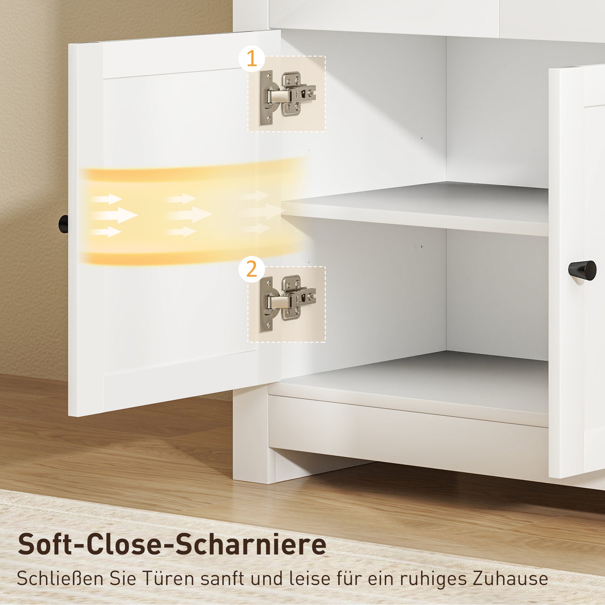 Sideboard Kitchen Cabinet with 2 Drawers, Soft-Close Double Door, Adjustable Shelf, Modern Storage Cabinet for Living Room, Bedroom 79 x 35 x 80 cm White