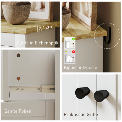 Sideboard Kitchen Cabinet with 2 Drawers, Soft-Close Double Door, Adjustable Shelf, Modern Storage Cabinet for Living Room, Bedroom 79 x 35 x 80 cm White