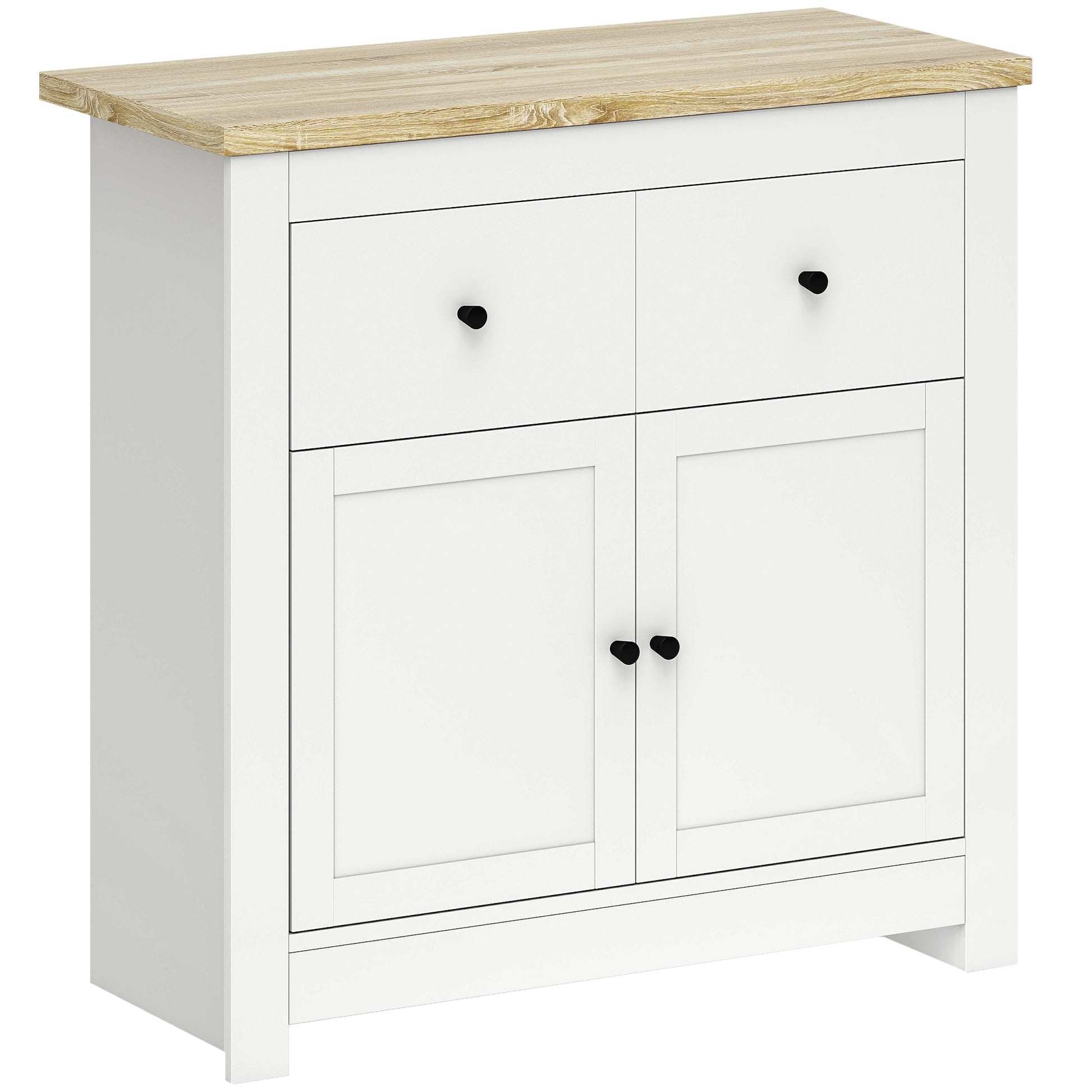 Sideboard Kitchen Cabinet with 2 Drawers, Soft-Close Double Door, Adjustable Shelf, Modern Storage Cabinet for Living Room, Bedroom 79 x 35 x 80 cm White