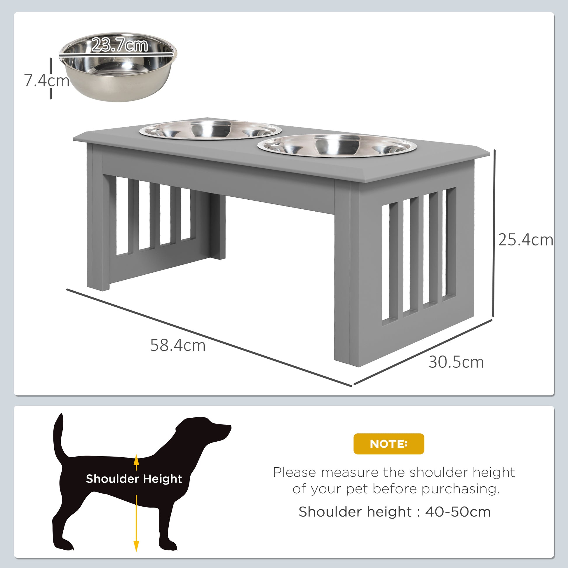 Elevated Dog Bowl Feeder with 2 Bowls Water Bowl 2 x 2000ml Stainless Steel Bowls Food Bowl Feeding Station Dog Bowls for Medium Dogs Cats Gray