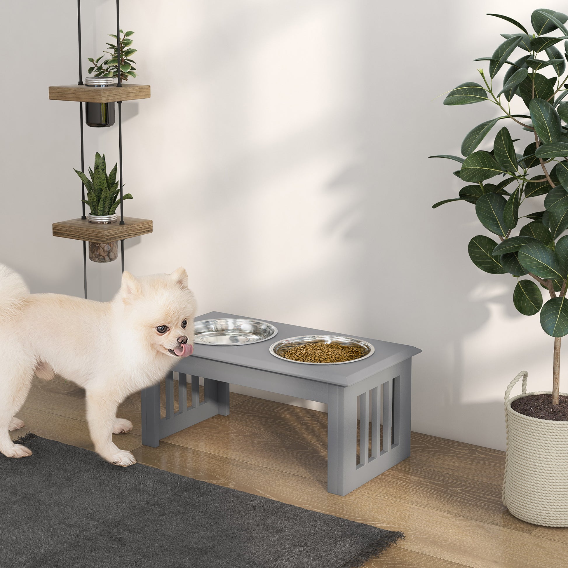 Elevated Dog Bowl Feeder with 2 Bowls Water Bowl 2 x 2000ml Stainless Steel Bowls Food Bowl Feeding Station Dog Bowls for Medium Dogs Cats Gray