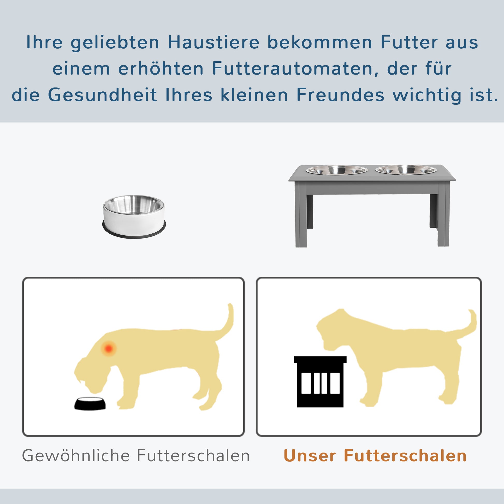 Elevated Dog Bowl Feeder with 2 Bowls Water Bowl 2 x 2000ml Stainless Steel Bowls Food Bowl Feeding Station Dog Bowls for Medium Dogs Cats Gray