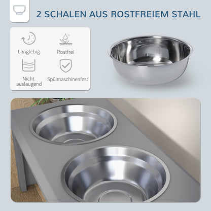 Elevated Dog Bowl Feeder with 2 Bowls Water Bowl 2 x 2000ml Stainless Steel Bowls Food Bowl Feeding Station Dog Bowls for Medium Dogs Cats Gray