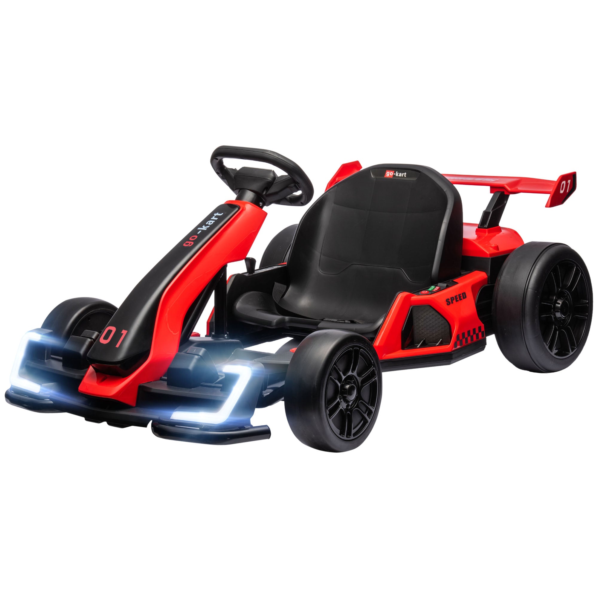 Kids Electric Go-Kart 24V 6-12km/h Drift Kart with Drift Mode, Slow Start, 3-Position Adjustable Seat, Go Kart with Music Display, Seatbelt Children's Vehicle for 6-12 Year-Olds Red