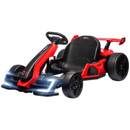 Kids Electric Go-Kart 24V 6-12km/h Drift Kart with Drift Mode, Slow Start, 3-Position Adjustable Seat, Go Kart with Music Display, Seatbelt Children's Vehicle for 6-12 Year-Olds Red