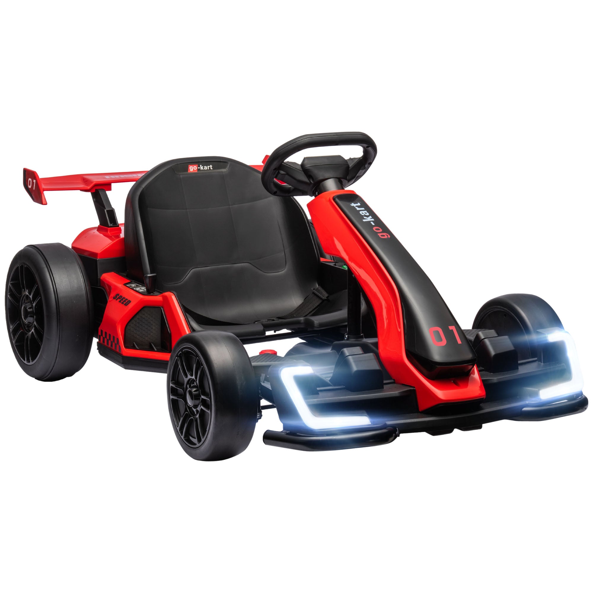 Kids Electric Go-Kart 24V 6-12km/h Drift Kart with Drift Mode, Slow Start, 3-Position Adjustable Seat, Go Kart with Music Display, Seatbelt Children's Vehicle for 6-12 Year-Olds Red