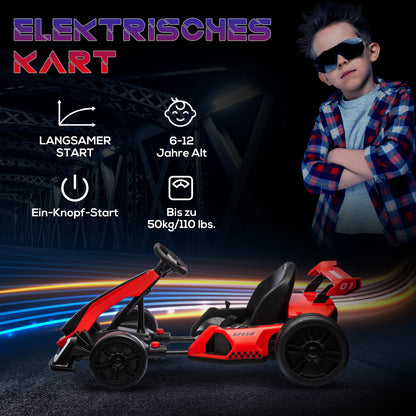 Kids Electric Go-Kart 24V 6-12km/h Drift Kart with Drift Mode, Slow Start, 3-Position Adjustable Seat, Go Kart with Music Display, Seatbelt Children's Vehicle for 6-12 Year-Olds Red