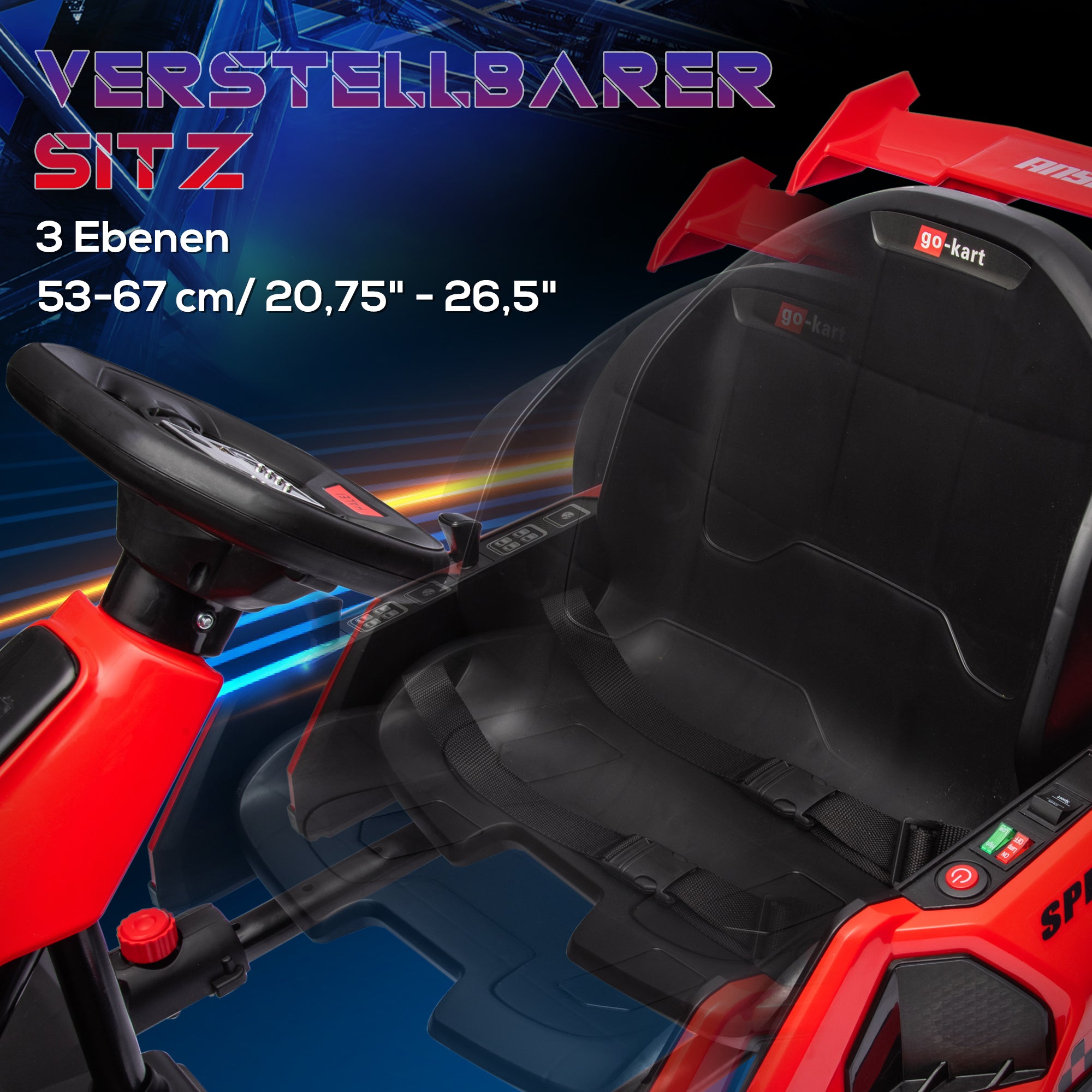 Kids Electric Go-Kart 24V 6-12km/h Drift Kart with Drift Mode, Slow Start, 3-Position Adjustable Seat, Go Kart with Music Display, Seatbelt Children's Vehicle for 6-12 Year-Olds Red