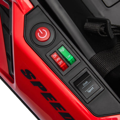 Kids Electric Go-Kart 24V 6-12km/h Drift Kart with Drift Mode, Slow Start, 3-Position Adjustable Seat, Go Kart with Music Display, Seatbelt Children's Vehicle for 6-12 Year-Olds Red