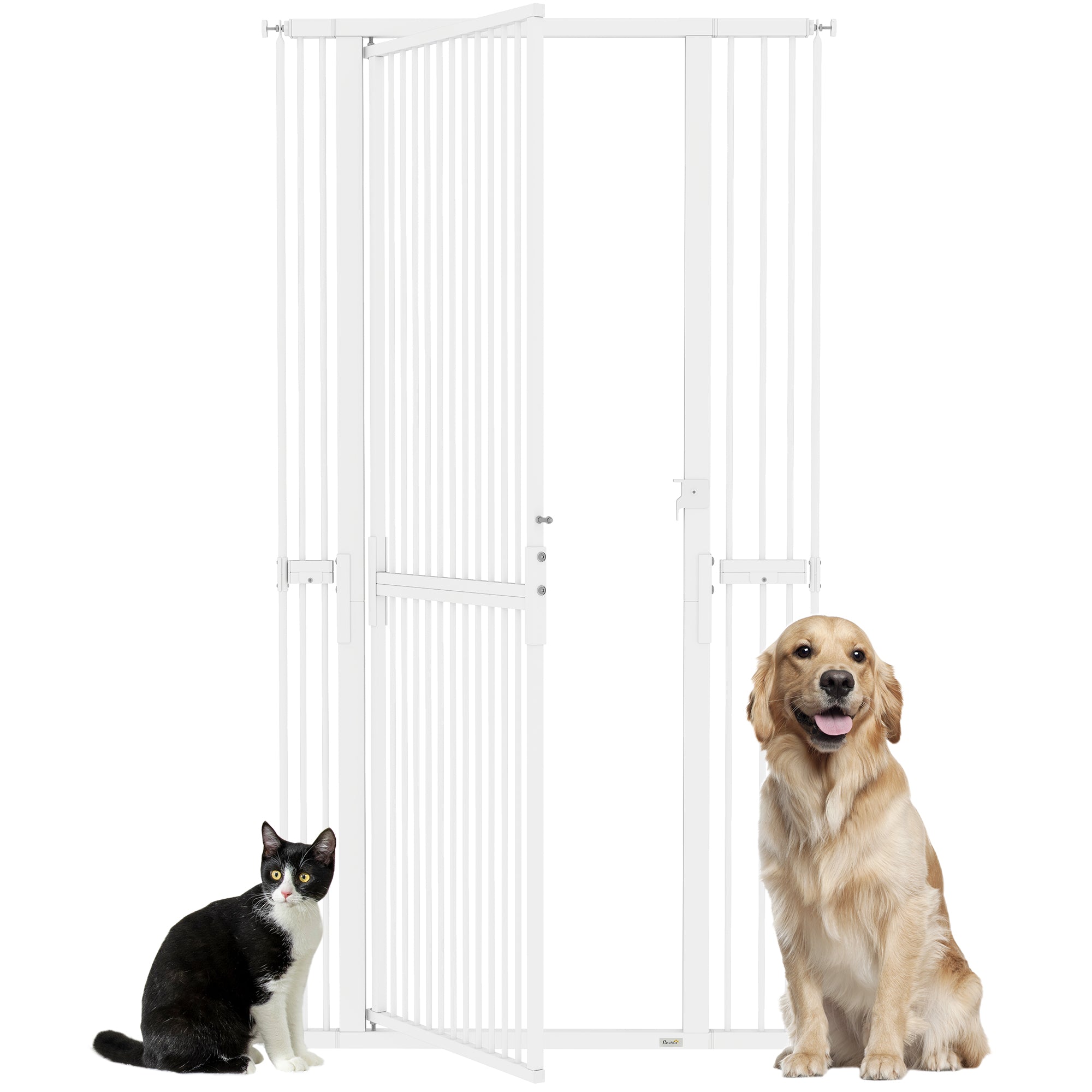 71 in Tall Pet Safety Gate — Adjustable 30–41 in Width, Extra-Narrow 1.4 in Spacing, Pressure or Screw Mount, Manual Lock, White