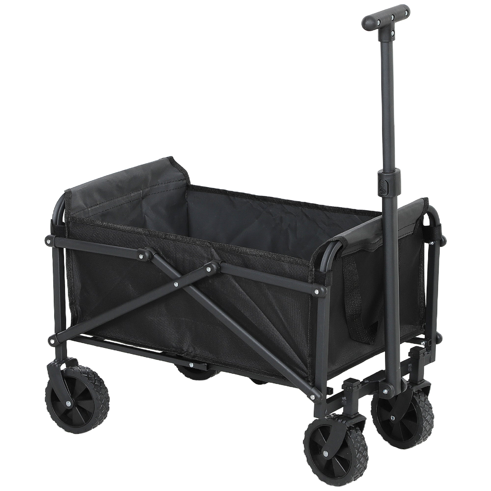 Foldable Beach Transportation Cart with Wheels 60 kg, Garden Cart with Telescopic Handle, Trailer with Transport Bags for Beach, Camping, Festival, Black